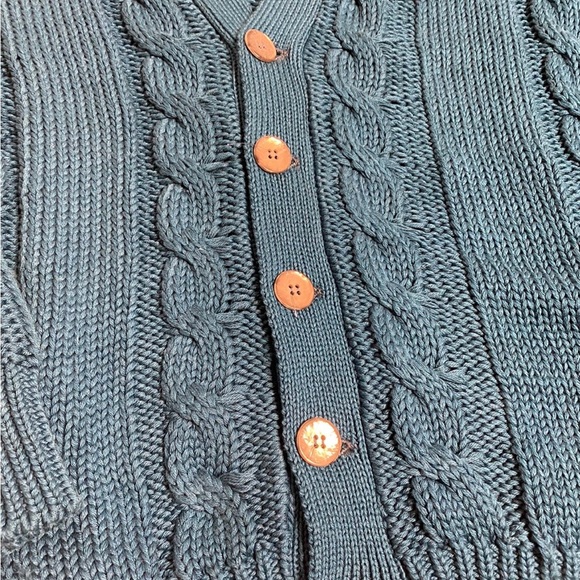 Vintage Sea Island Cotton Turquoise Cardigan Sweater Large NWT England - Picture 4 of 4